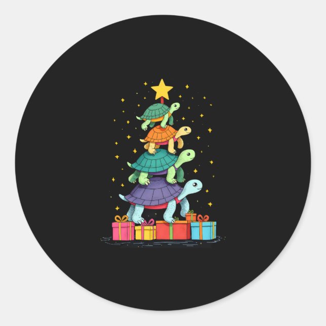 Sticker Rond Turtle Tree Christmas Tree Adorable Turtle Christm (Devant)