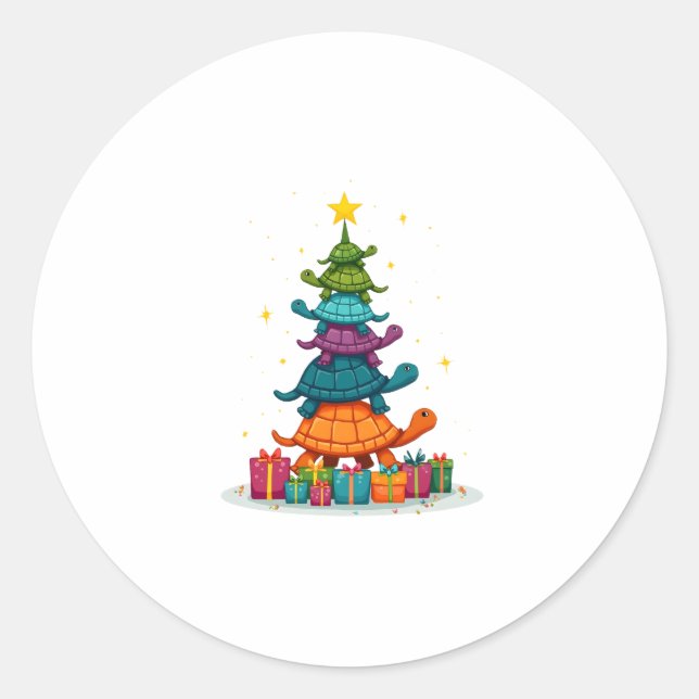 Sticker Rond Turtle Tree Christmas Tree Adorable Turtle Christm (Devant)
