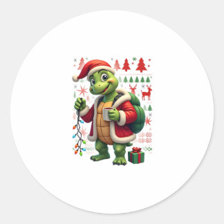 Sticker Rond Turtle Xmas Lights Père Noël laid Tortue Noël Tan
