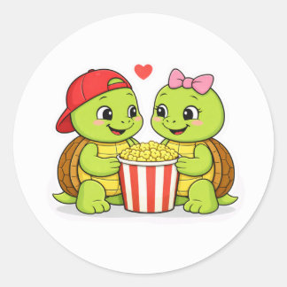Sticker Rond Turtles enjoying movie night together