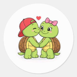 Sticker Rond Turtles in love with a heart