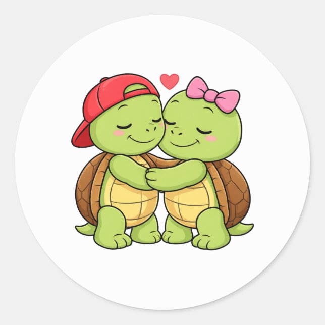Sticker Rond Turtles sharing a sweet embrace (Devant)