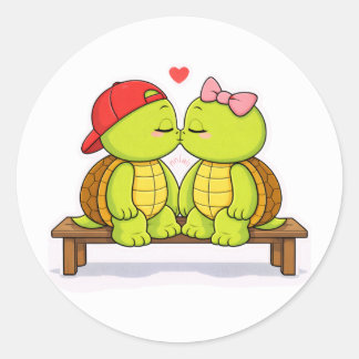 Sticker Rond Turtles sharing a sweet kiss