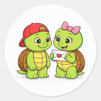Sticker Rond Turtles sharing a sweet moment