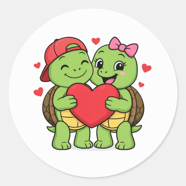 Sticker Rond Turtles with heart in hand (Devant)