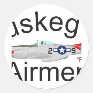 Sticker Rond Tuskegee Airman P-51 Red Tails Mustang
