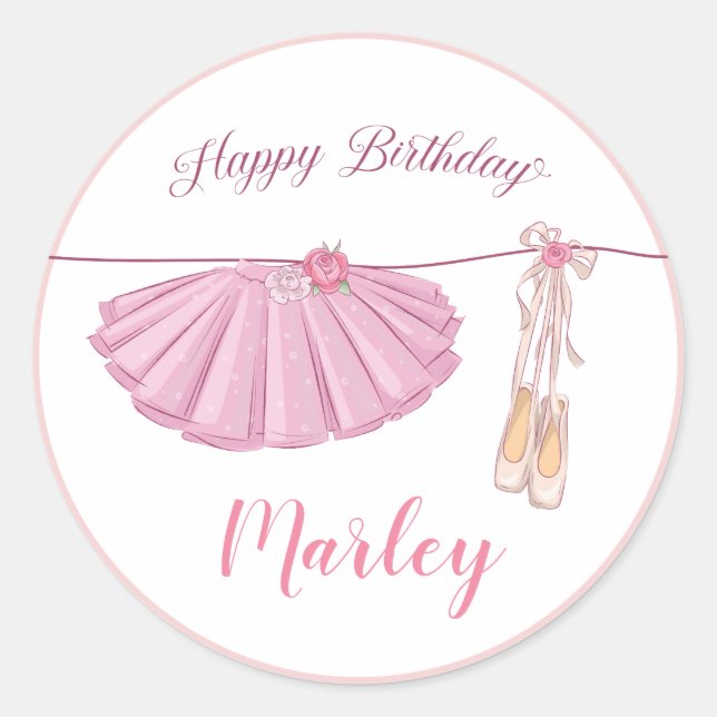 Sticker Rond Tutu Ballerina Danse Joyeuse fête d'anniversaire (Devant)