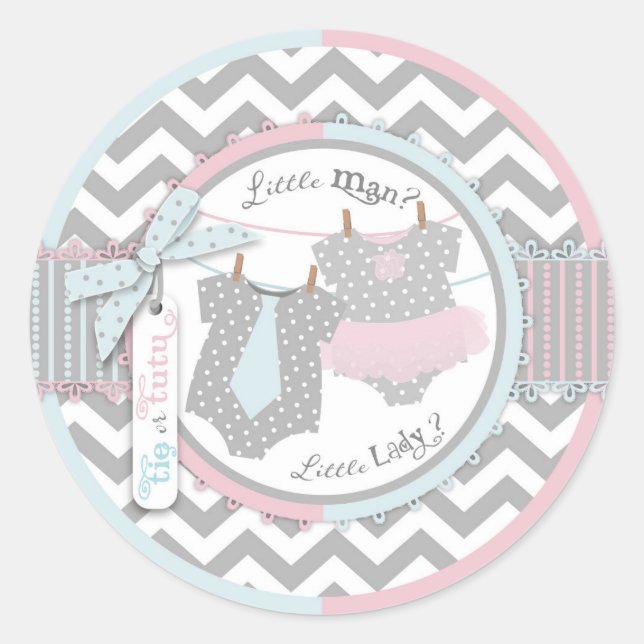 Sticker Rond Tutu & Cravate Chevron Imprimer Baby shower de rév (Devant)
