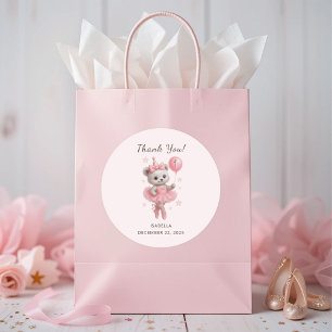 Sticker Rond Tutu Cute Ballerina Ours 1er anniversaire Merci