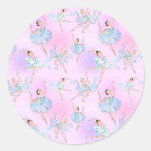 Sticker Rond Tutu de ballerine bleu girly Fond rose Classique