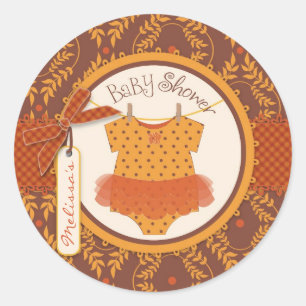 Sticker Rond Tutu Polka Dot Jumper et Automne Damask Print
