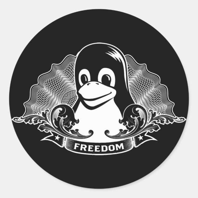 Sticker Rond Tux Penguin - (Linux, Open Source, Copyleft, FSF) (Devant)