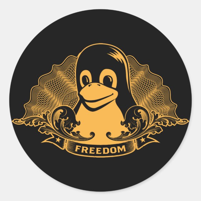 Sticker Rond Tux Penguin - (Linux, Open Source, Copyleft, FSF) (Devant)