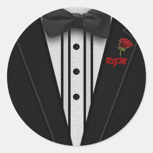 Sticker Rond Tuxedo avec Monogramme de Cravate Bow (Devant)