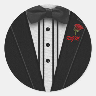 Sticker Rond Tuxedo avec Monogramme de Cravate Bow