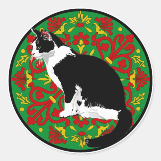 Sticker Rond Tuxedo Chat Baroque (Devant)