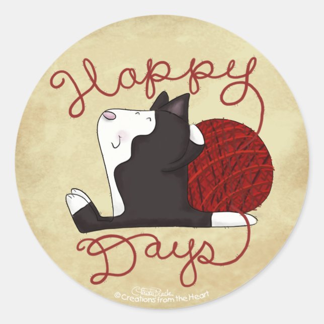 Sticker Rond Tuxedo Chat - Jours heureux (Devant)
