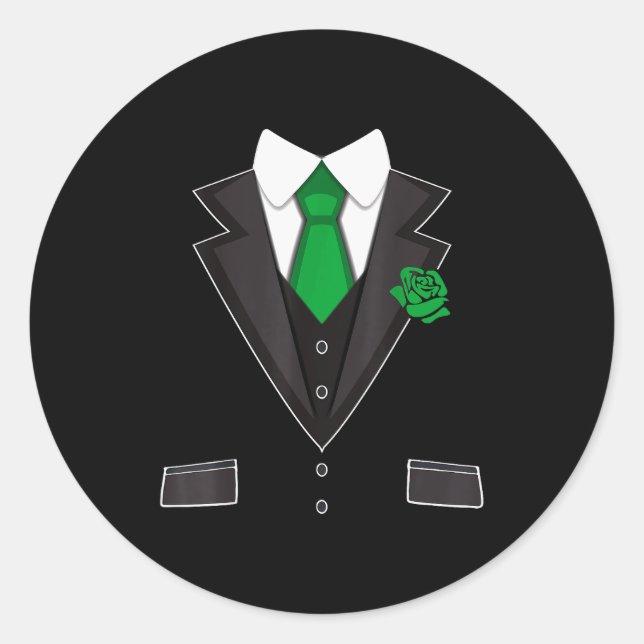 Sticker Rond Tuxedo Costume Green Rose Tie Funny St. Patrick's  (Devant)