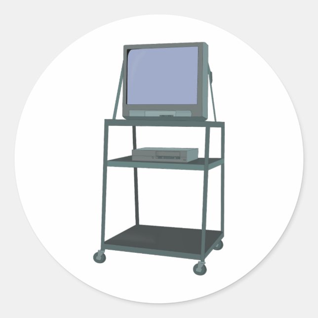 Sticker Rond TV et chariot VCR Classe 80s 90s Funny School (Devant)