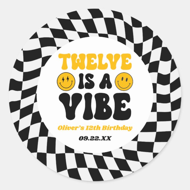 Sticker Rond Twelve Is A Vibe Retro 12th Birthday Party (Devant)