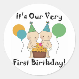 Sticker Rond Twin Baby 1st Birthday Tshirts et cadeaux
