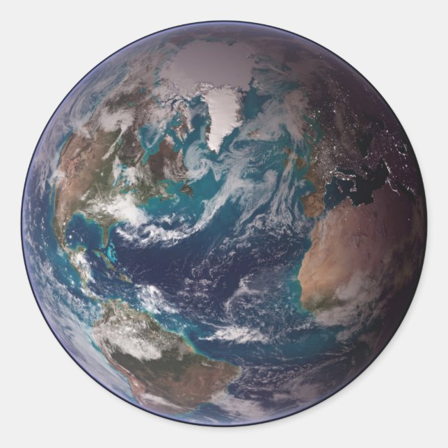Sticker Rond Twin Blue Marbles - Ouest - Planète Terre NASA Ima (Devant)
