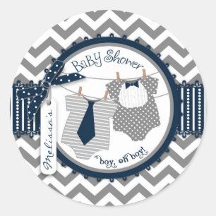 Sticker Rond Twin Boys Cravate Bow Cravate Chevron Imprimer Bab