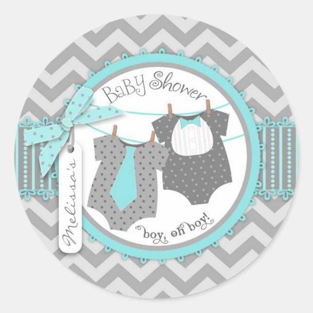 Sticker Rond Twin Boys Cravate Bow Cravate Chevron Imprimer Bab (Devant)