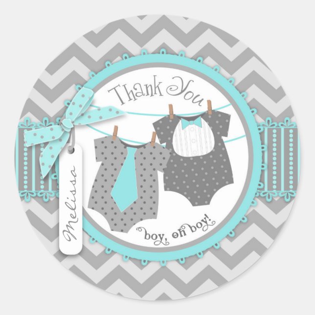 Sticker Rond Twin Boys Cravate Bow Cravate Chevron Imprimer Mer (Devant)