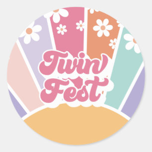 Sticker Rond Twin Fest Retro Sunshine Rainbow Daisy