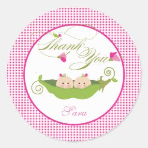 Sticker Rond Twin Girls Pea in a Pod Baby shower Favoriser Stic