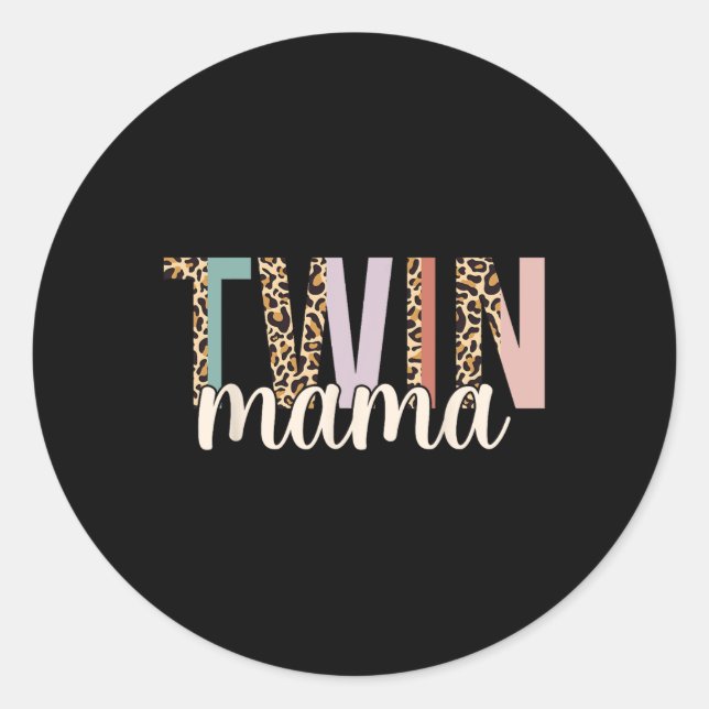 Sticker Rond Twin Mama Leopard New Mom Of Twins Squared Mommy M (Devant)