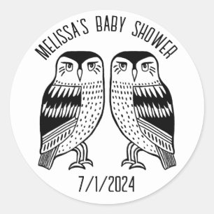 Sticker Rond Twin Owls Cute Simple Chic BABY SHOWER PERSONNALIS
