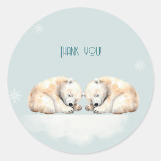 Sticker Rond Twin Polar Ours Double Baby shower