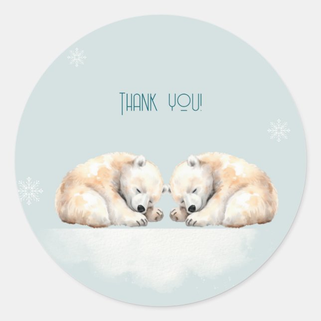 Sticker Rond Twin Polar Ours Double Baby shower (Devant)