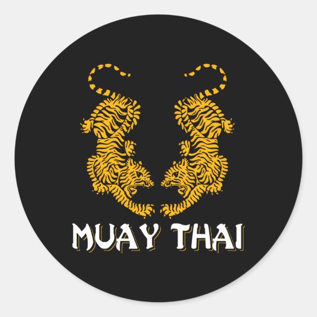 Sticker Rond Twin Tiger Sak Yant Muay Thai Fighter Mial (Devant)