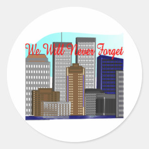 Sticker Rond Twin Towers "We Will Never Forget" NY