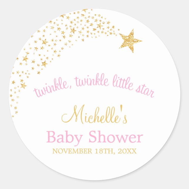 Sticker Rond Twinkle Little Shooting Star Gold Baby shower rose (Devant)