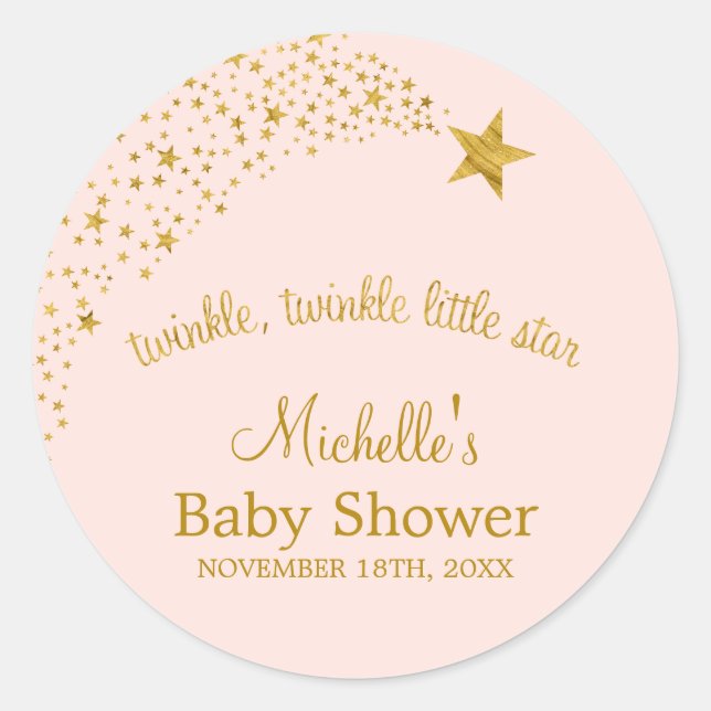 Sticker Rond Twinkle Little Shooting Star Pink Gold Baby shower (Devant)