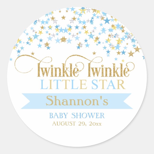Sticker Rond Twinkle Little Star Baby shower Bleu & Or (Devant)