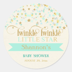 Sticker Rond Twinkle Little Star Baby shower Mint Green & Gold