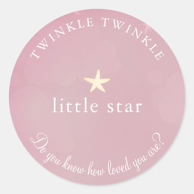 Sticker Rond Twinkle Little Star Baby shower rose (Devant)