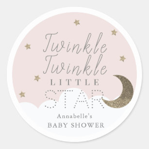 Sticker Rond Twinkle Little Star Baby shower rose