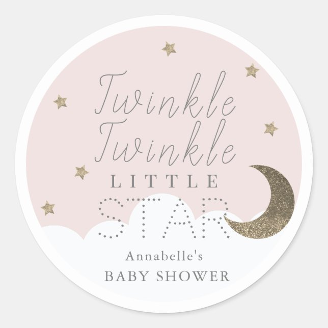 Sticker Rond Twinkle Little Star Baby shower rose (Devant)