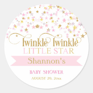 Sticker Rond Twinkle Little Star Baby Shower Rose Gold