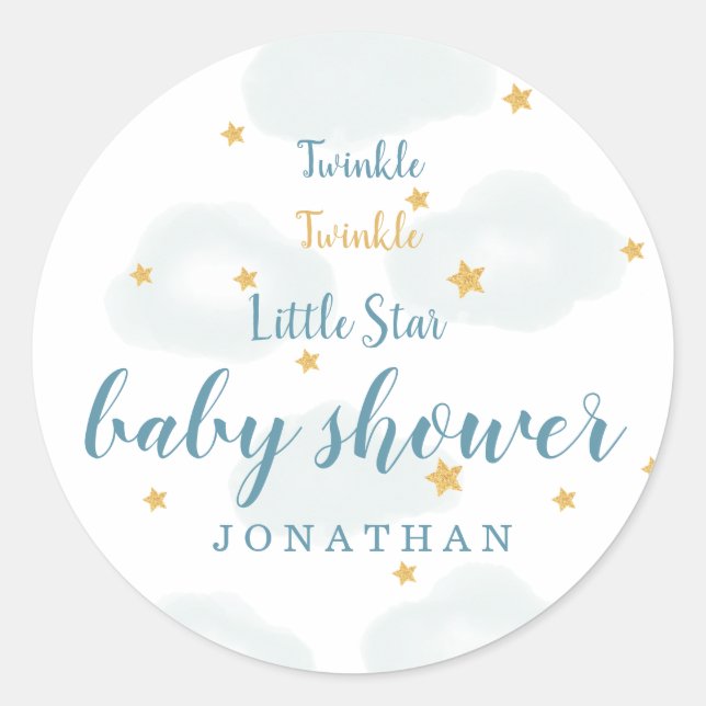 Sticker Rond Twinkle Little Star & Cloud Baby shower (Devant)