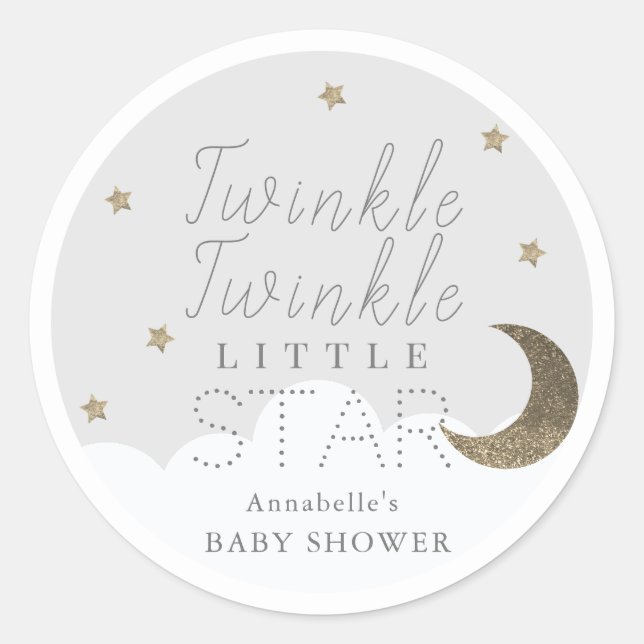 Sticker Rond Twinkle Little Star Gris Baby shower (Devant)