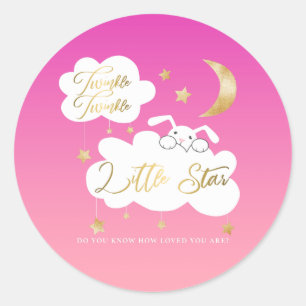 Sticker Rond Twinkle Little Star Lapin Rose Baby shower Favoris