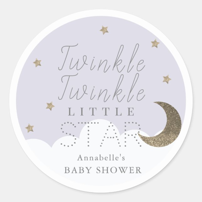 Sticker Rond Twinkle Little Star Lilac Baby shower (Devant)
