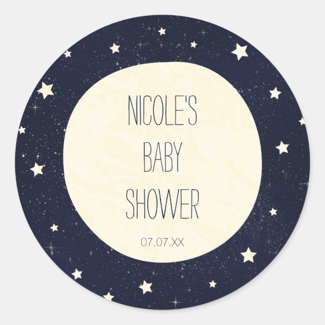 Sticker Rond Twinkle Little Star Starry Sky & Moon Baby shower (Devant)